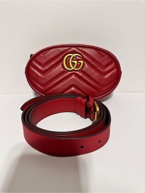 Gucci ❤️🌟Red GG Marmont Leather Belt Bag ⭐️